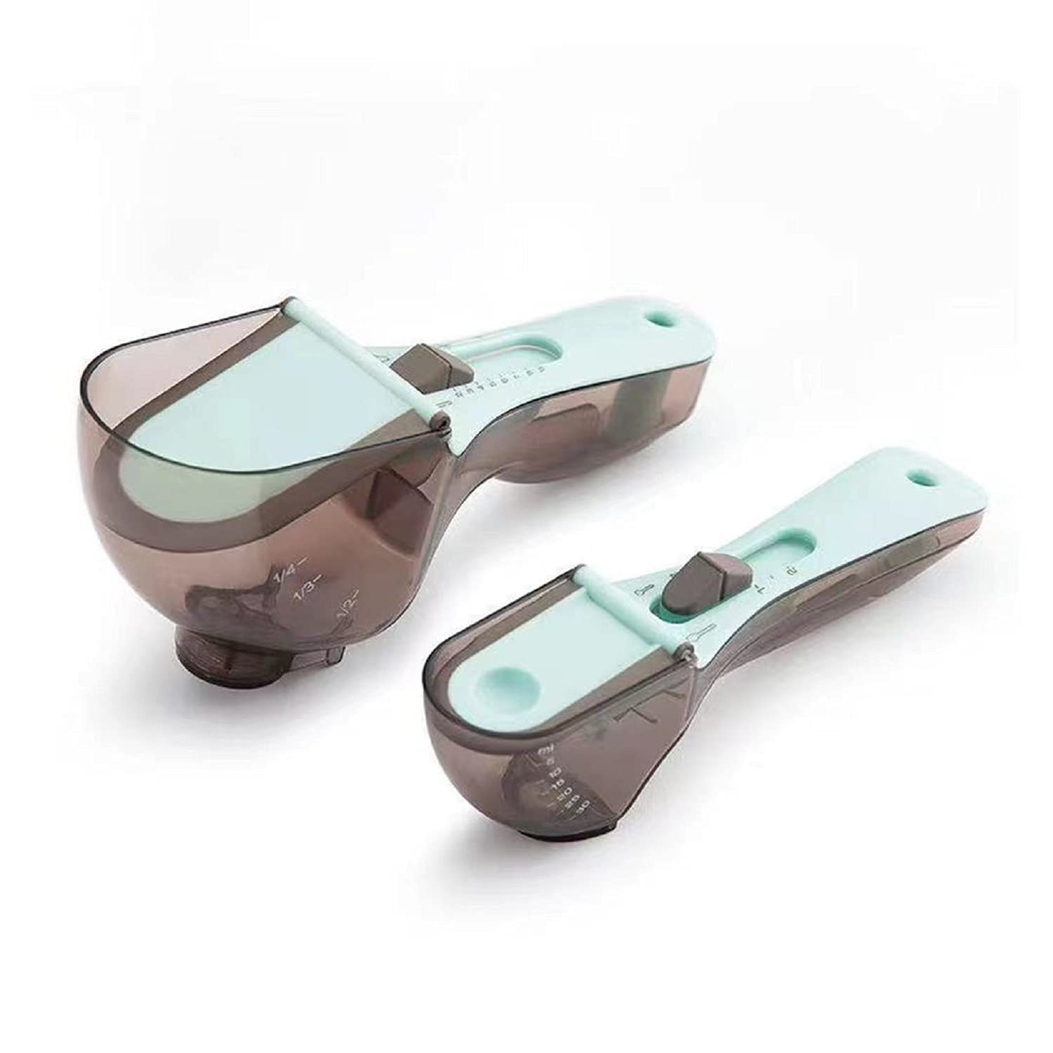 Measuring Spoons for Baking, Adjustable Measuring Cups and Spoons 2 pcs Plastic Measuring Tablespoon Teaspoon Kitchen Tools Set for Cooking, Dry or Liquid – Blue & Gray