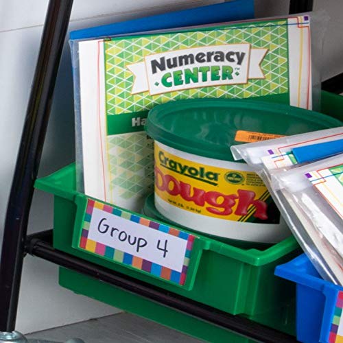 Really Good Stuff Large Plastic Book Organizer Bins, Dividers, Built-in Label Holder, 13.5" by 13.5" by 7.75" (Set of 4, Primary Colors) - For Picture Books, Large Reference Books in Classroom or Home - Thumbnail 6