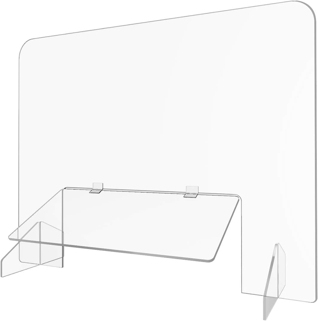 Sneeze Guard - Portable Counter Shield |Protective, Freestanding Barrier for Reducing Germ Transfer | Acrylic Plexiglass Countertop | Stand with Transaction Window Acrylic | 32" Wide x 24" Tall : Office Products