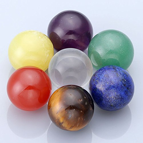 QGEM Collier de Pendentif en Cœur Doré Médaillon Locket Ouvert avec Strass + 7pcs Boules Pierre Chakra Naturelle pr Femme