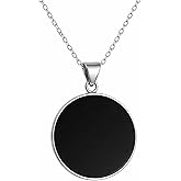 Echmeck Sterling Silver 925 Black Onyx Flat Round Handmade Pendant Necklace for Women & Men - Unisex