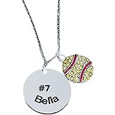 Personalized Engraved Softball Necklace with Name & Number, Custom Softball Gift, Softball Pendent Jewelry, Softball Players & Team Gifts