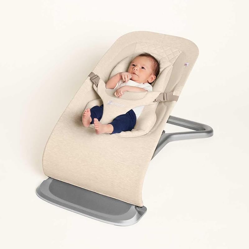 Bouncer Evolve 3-en-1 d'Ergobaby, Transat ergonomique pour nouveau-nés de la naissance à la petite enfance, balancelle avec insert pour nouveau-né (2,5 kg - 13,2 kg) (Cream)