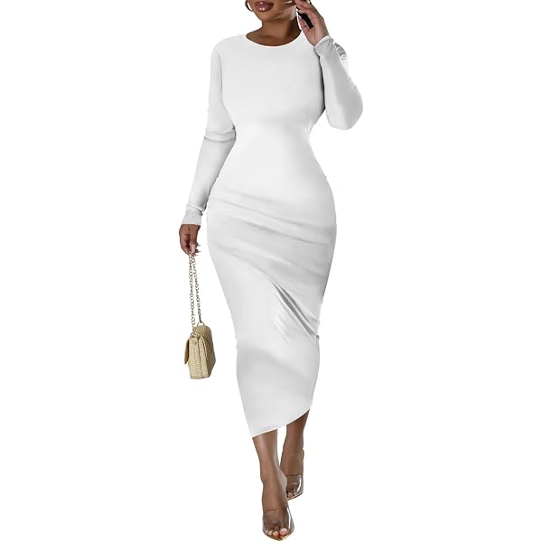 Amazon.com: Women's Sexy Bodycon Midi Sweater Dress Long Sleeve Thigh Side  Slit Slim Fit Fall Elegant Ribbed Knit Midi Dress White : Clothing, Shoes &  Jewelry