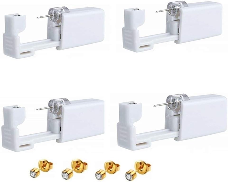 4 Pack Disposable Sterile Ear  Piercing  kit, self  piercing  earrings Gun,A fun at home  piercing  kit (Gold)