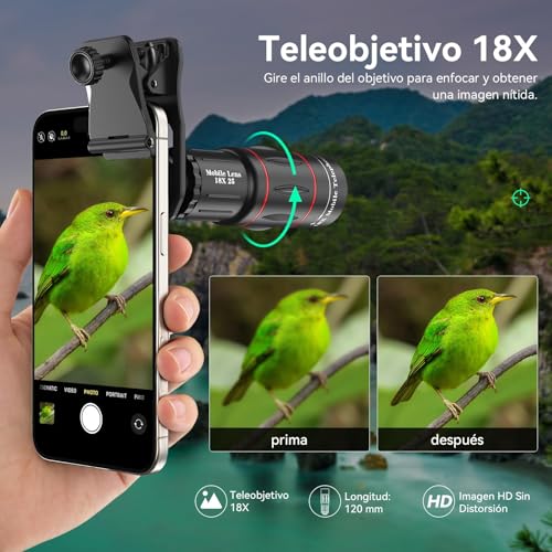 Evil Eye 18X Telephoto Lens, BAK4 Prism, FMC Coated, Dual Mode with Tripod, Compatible with iPhone 12-17 Series & Android, Ideal for Travel, Wildlife Observation & Sports Event