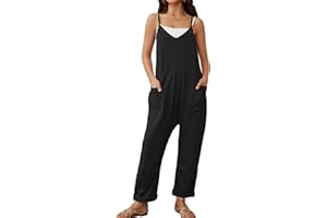 Oleda Womens Cotton Jumpsuit Loose Spaghetti Strap Overalls Casual Baggy Long Pants Rompers with Pockets