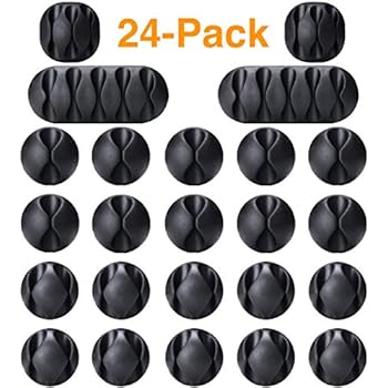 OHill Pack of 24 Self Adhesive Black Cable Clip Holders for Organizing Cable Cords Home and Office