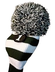 Sports: MAJEK #1 460cc Driver Green & White Golf Headcover Knit Pom Pom Retro Classic Vintage Head cover - MAJEK
