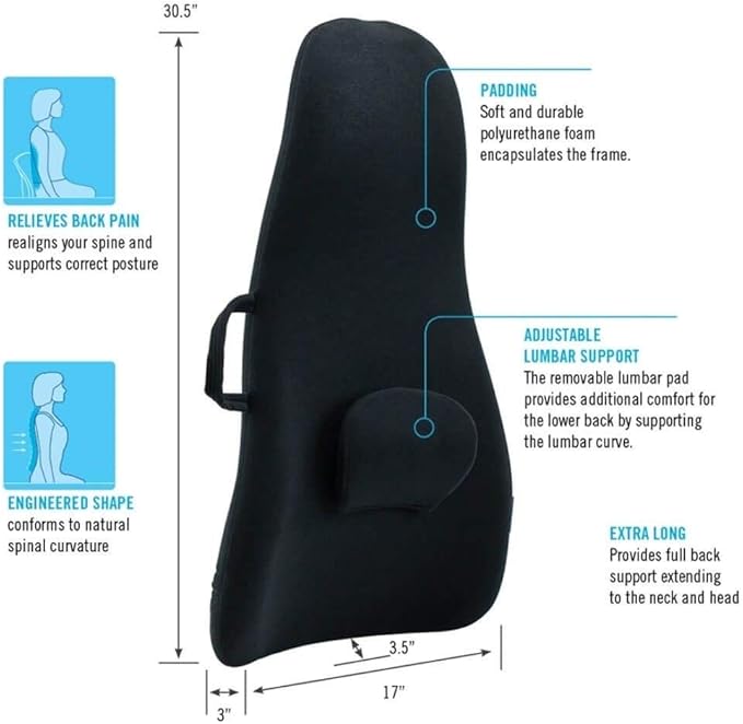 Obusforme High Back Rest Support, Chair Back Rest Lumbar Support for