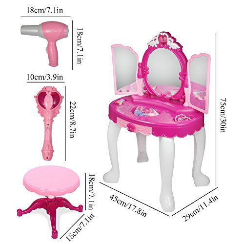 Yosoo Girls Dressing Make Up Table Kids Toy Vanities Mirror Pretend Makeup Vanity Table Set