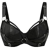 SweatyRocks Women's Grunge Punk Leather Bra Cut Out Push Up Underwire Bras