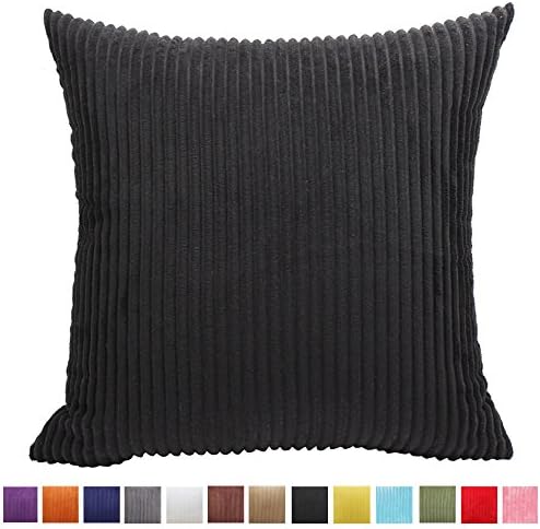 Pillow Cover,Momoikcn Plush Corduroy Soft Soild Square Throw Pillow Covers Decorative Cushion Case for Sofa Bedroom Car (Black, 24" x 24")