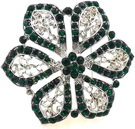 Emerald Green Vintage Style Large Rhinestone Brooch Pin
