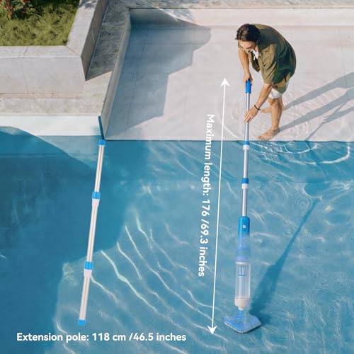 Aspirador de Piscina Batería Inalámbrico, 3 en 1 Limpiafondos Piscina Manual Carga Rápida de 1 Hora 35 L/min Succión Potente y Filtro de 50 μm para SPA Jacuzzi Piscinas Desmontables y Escaleras