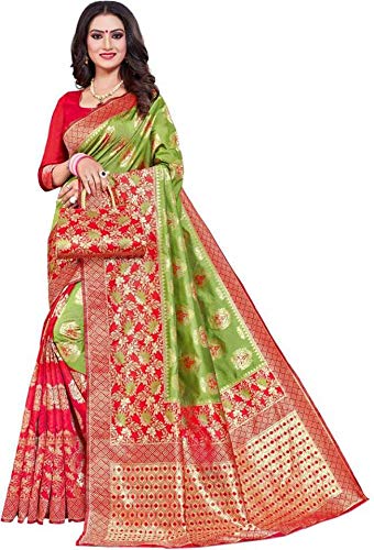 Women's Rama Pink Color Banarasi Silk Woven Saree With Banarasi Blouse piece