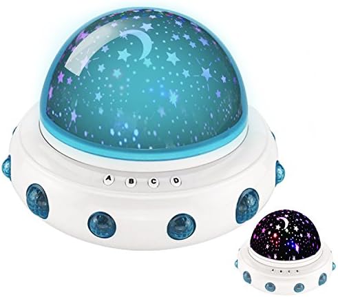 UFO LED Starry Night Light DONGSHEN 360 Degree Romantic Rotating Decorative LED Night Light for Kids (BLUE)
