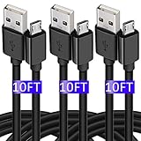 Micro USB Cable, 10 FT 3 Pack Extra Long Durable Android Charger Cable, Fast PS4 Charging Cable Cord for PS4 Controller, Android, Samsung Galaxy S7 J3 J7, XBOX, Black