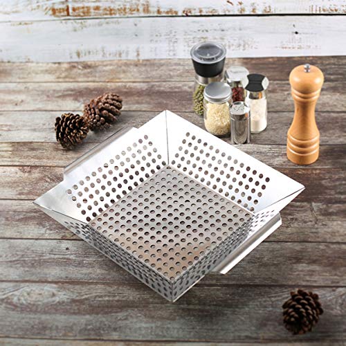 Ranphykx Vegetable Grill Basket - Safe/Clean Porcelain Enameled BBQ Grilling Basket (Large 12"x12"x3") for Veggies, Kabobs, Seafood, Meats - Stainless Steel - Thumbnail 2
