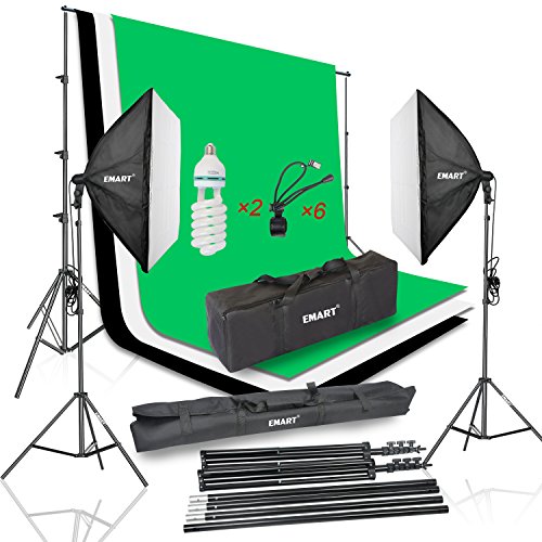 Emart 900W Photography Softbox Continuous Lighting Kit, 8.5x10ft Background Support System & Muslin Backdrop Screen (Green White Black) for Studio Photo, Portrait and Video Shooting Emart 900W Photography Softbox Continuous Lighting Kit, 8.5x10ft Background Support System & Muslin Backdrop Screen (Green White Black) for Studio Photo, Portrait and Video Shooting