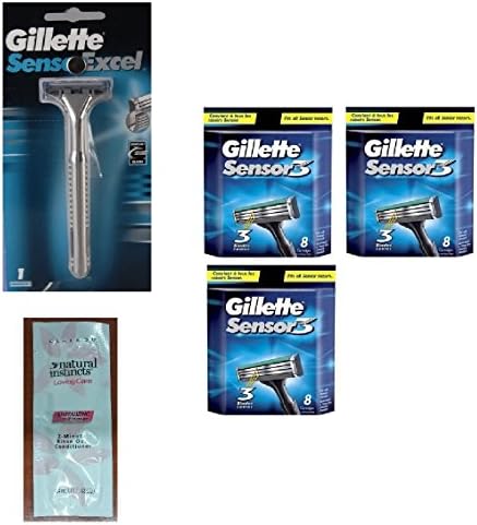 Sensor Excel Razor Handle w/ 1 Refill Blade (Packaging May Vary) + Sensor 3 Refill Razor Blade Cartridges 8 Ct. (Pack of 3) with FREE Loving Color trial size conditioner