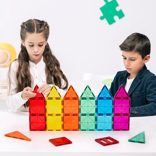 FNJO Magnetic Tiles, 110 Pieces Magnetic Building Set, Magnetic Blocks, Stem Montessori Educational Toy for Boys/Girls 3+ Years Old