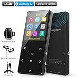 MP3 Player with bluetooth,MP3 Direct recording 16gb 2018 new article FM radio Alarm Clock headphones 1.8 in expandable Up to 128GB TF card pedometer, with an Armband, Recommended Black