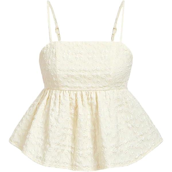 Floerns Women's Jacquard Spaghetti Strap Camisole Ruffle Hem