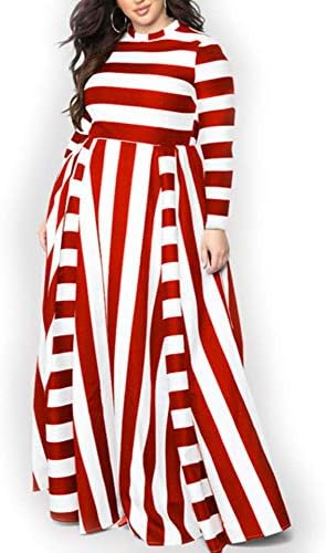 YUHENG Women Plus Size Dress Long/Short Sleeves Stripes Party Dress Long Maxi Dress