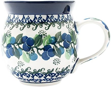 Polish Pottery 11 Ounce Handmade Bubble Mug Boleslawiec Poland Traditional Stoneware Pattern 070-Blueberries