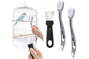 FATDAA Bird Cage Cleaner with Two Brush Heads Stainless Steel Bird Droppings Cleaning Scraper Long Handle Tool for for Cleaning Bird Parrot Cages Kennels Perches