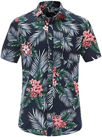 Jandukar Mens Casual Flower Print Hibiscus Short Sleeve Hawaiian Aloha Shirt