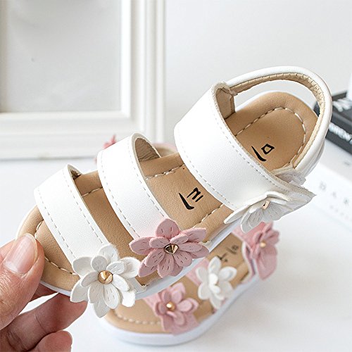 Summer Kids Children Sandals Fashion Big Flower Girls Non-Slip Flat Princess Shoes First Walker Shoes by Dainzuy White