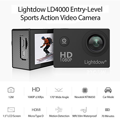 Lightdow-LD4000-1080P-HD-Sports-Action-Camera-Bundle-with-DSPNT96650-Chip-15-Inch-LPS-TFT-LCD-170-Wide-Angle-Lens-and-Bonus-Battery-Blue