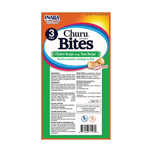 INABA Churu Bites for Cats, Soft & Chewy Cat Treats with Creamy Churu
