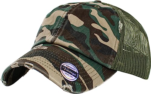 KBETHOS Vintage Washed Distressed Cotton Dad Hat Baseball Cap Adjustable Polo Trucker Unisex Style Headwear