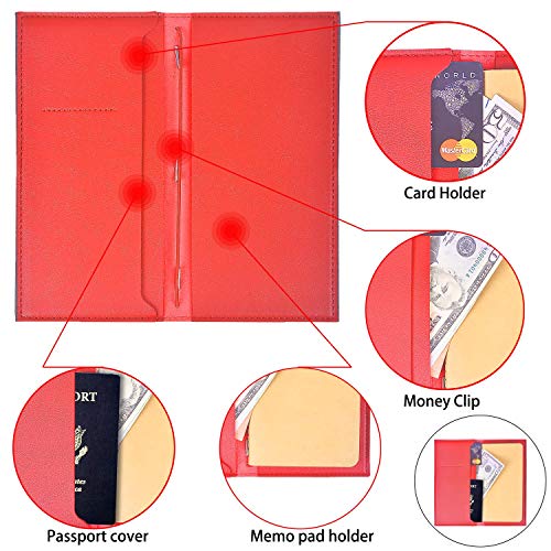 Larcenciel Hardcover Travel Notebook Refillable Journal Diary Jotter Organizer, Lined Blank Leather Writing Diary w/ 3 Inserts Pocket Card Holder Memo Notepad, 8X4.1 inch (Red) - Thumbnail 7