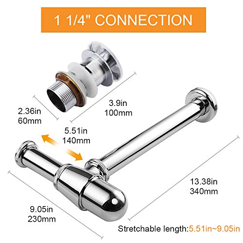 Gimify Bathroom Sink Round Bottle Trap, Zinc Alloy Bottle Waste Trap Drain Kit P-TRAP Tube and Pop Up Drain Stopper with Overflow Chrome