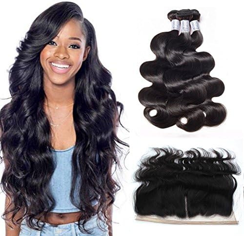Forawme Virgin Brazillian Body Wave Human Hair With Frontal Closure 4bundles Lot 12 14 16 With 10 Inch Middle Part Lace Frontal Closure With Bundles Unprocessed Hair Weave