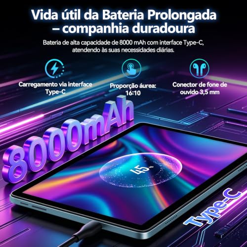 Tablet Xixaomiro S11 Pad 10.1" Android 15, 256GB ROM + 20GB RAM, Tela 120Hz, Octa-Core, Câmera 13MP + 5MP, Bateria 8000mAh, Kit com Teclado, Mouse e Caneta Stylus para Trabalho e Estudos (Azul)