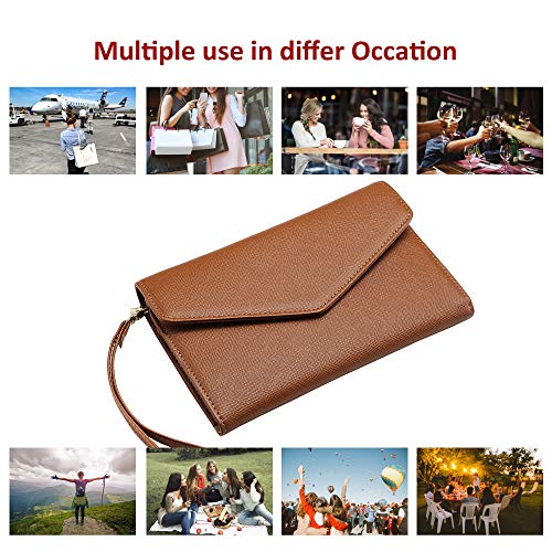 Krosslon Rfid Passport Holder Wristlet Travel Wallet Trifold Documents Organizer Slim Purse, Fit US UK CA Passport Cover Traveling Accessories for Women, Caramel(210#) - Thumbnail 6