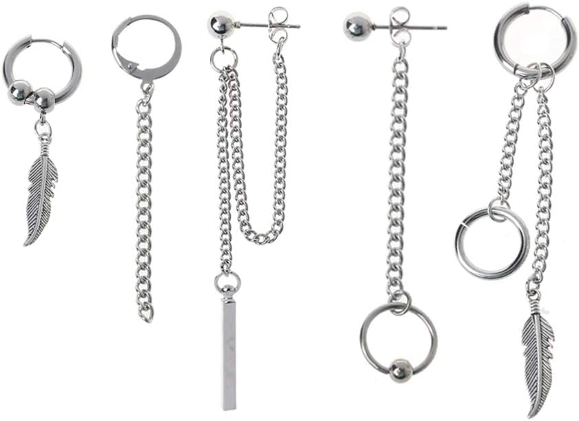 Siwetg Korea Jewelry KPOP Bangtan Boy Punk Titanium Steel Tassel Chain Drop Earring Kit