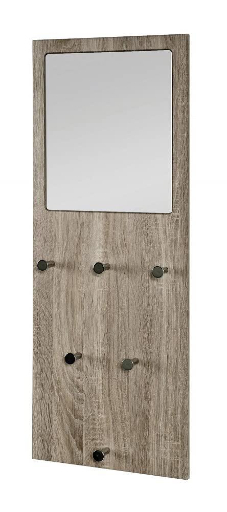 HAKU Wardrobe Chrome, Dark Oak, Mdf, Metal, Mirror - Dim.: W 30 cm X H 80 cm X D 6 cm, Style: Modern