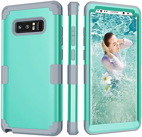 Mupoo Samsung Galaxy Note 8 Case, Three Layer Heavy Duty Shockproof Protection Hybrid Hard PC Soft Silicone Impact Defender Full-Body Protective Cover for Samsung Galaxy Note 8 Mint Green/Gray
