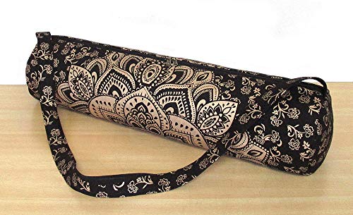 ICC Black Gold Mandala Full-Zip Exercise Yoga Mat Carry Bag Gym Beach Pilates Carrier Bags Hippie Mandala Indian Cotton Bag