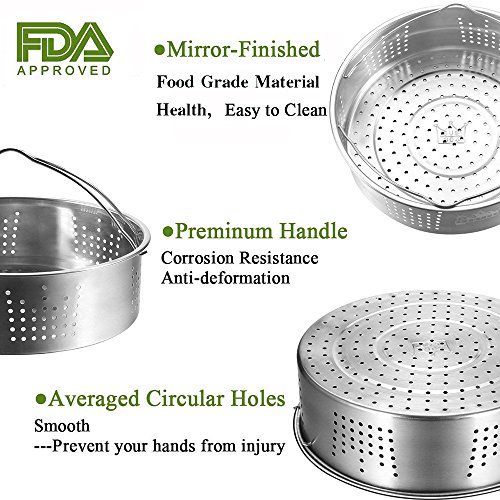 Instant Pot Accessories Steamer Basket with Egg Steamer Rack, Divider, Fits Instant Pot 5,6,8 qt Pressure Cooker, Stainless Steel, 3 Pcs Set