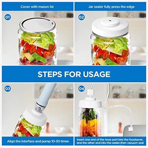 Mason Jar Vacuum Sealer and Accessory Hose Compatible with FoodSaver Vacuum Sealer, Vacuum Sealer Kit for Regular and Wide Mouth Mason Jars (with a Manual Portable Vacuum Pump)