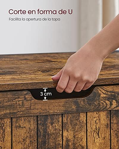 Baúl Almacenaje, Banco para Entrada con 2 Bisagras de Seguridad, Estilo Rústico, 40 x 76 x 48 cm, para Pasillo, Dormitorio, Salón, Marrón Rústico LHS011T01