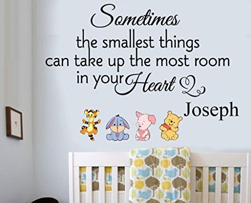 Personalised Name with Winnie the Pooh Sometimes the Smallest Things Quote Wall Art Vinyl Stickers with 4 Personalised Name with Winnie the Pooh characters to apply anywhere on your wall - Black text - Medium text size 58cm x 32cm - To change text size, click the option below