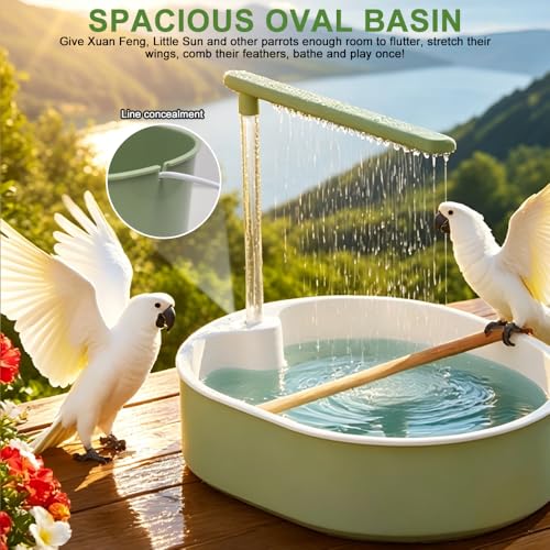 Nzkeuf Bird Shower Budgie, Budgie Shower, Automatic Bird Bath with Pump, Quiet Tub, Bird Bath with Circulation Tap for Parrots and Small Birds (Green)